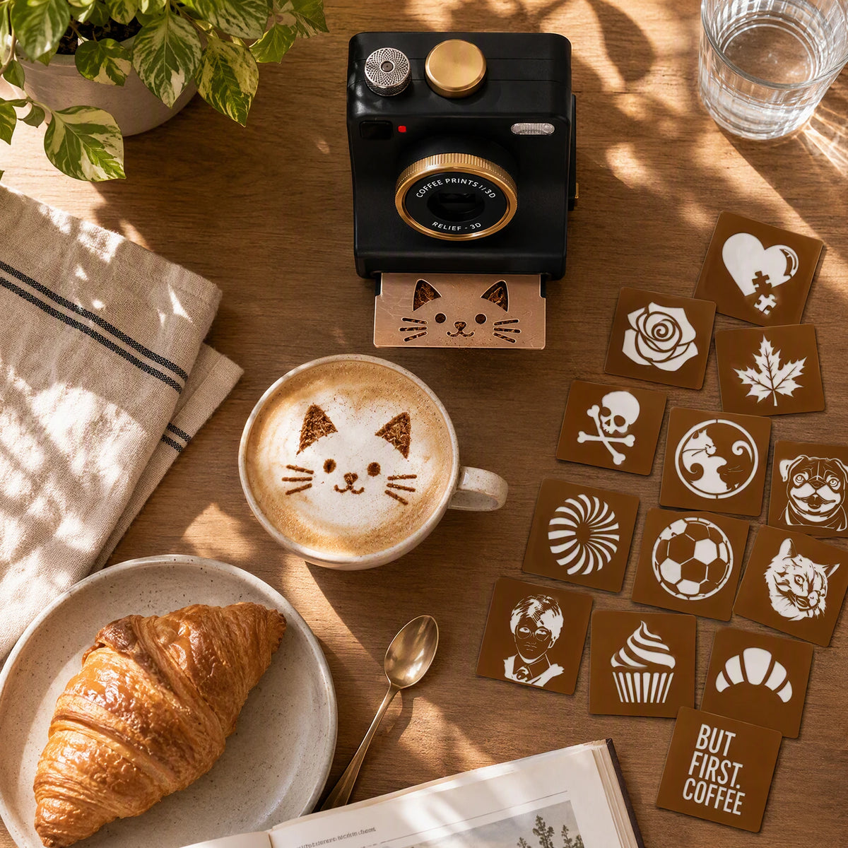 Black Lumo latte art camera with stencils